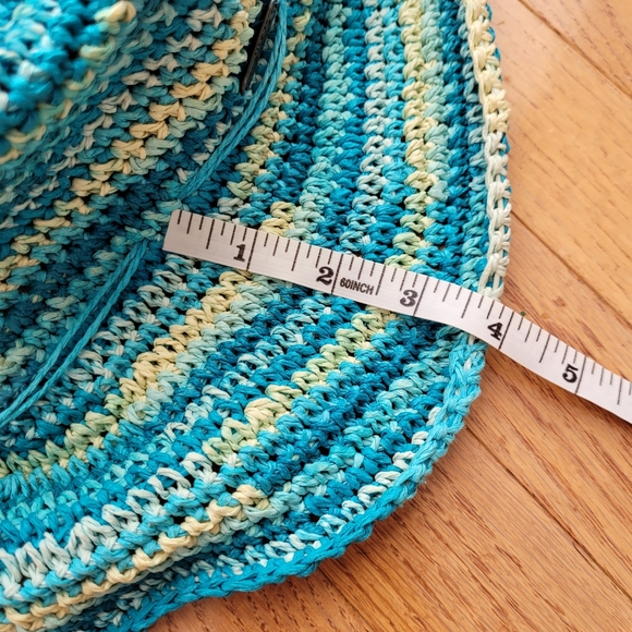 Handmade Crochet Wide Brim Sun Hat - Teal & Cream - Picture 9 of 10